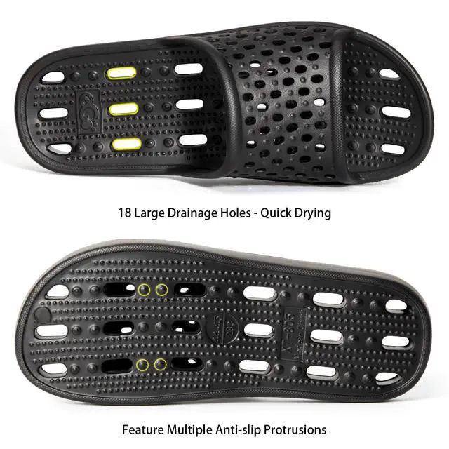 Alt view image 6 of 7 - Shower Shoes for Men Women, Non Slip Quick Dry Shower Sandals with Drain Holes, Lightweight EVA Shower Slippers for Gym, College Dorm, Pool, Locker Room Black EU44-45