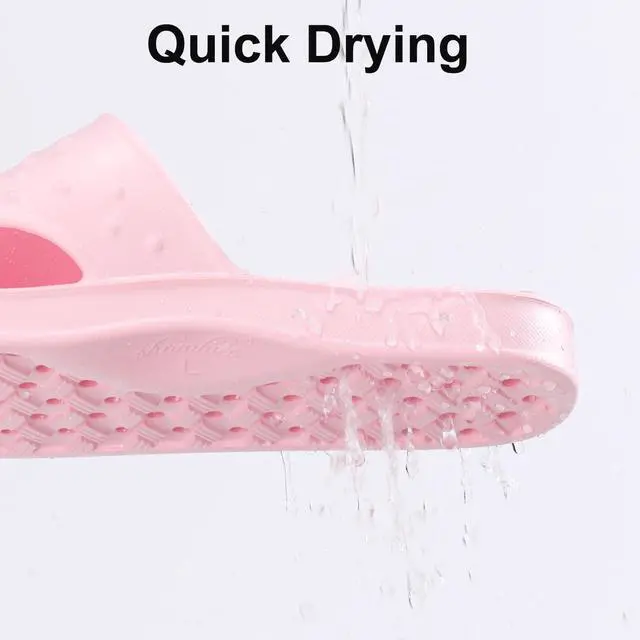 Alt view image 3 of 7 - Shower Shoes for Women Men with Arch Support Quick Drying Pool Slides Lightweight Beach Sandals with Drain Holes, Pink 8-9 Women / 6.5-7.5 Men