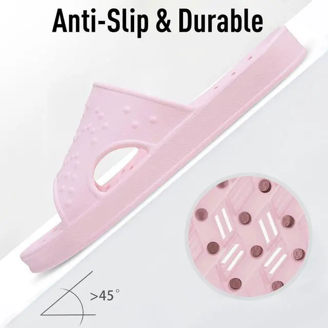 Alt view image 6 of 7 - Shower Shoes for Women Men with Arch Support Quick Drying Pool Slides Lightweight Beach Sandals with Drain Holes, Pink 8-9 Women / 6.5-7.5 Men