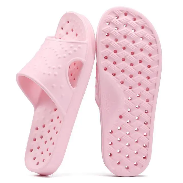 Alt view image 7 of 7 - Shower Shoes for Women Men with Arch Support Quick Drying Pool Slides Lightweight Beach Sandals with Drain Holes, Pink 8-9 Women / 6.5-7.5 Men