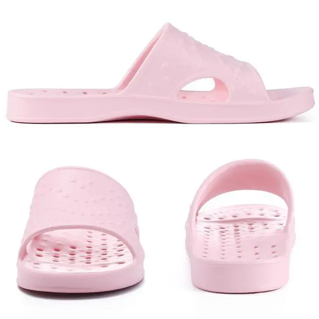 Alt view image 4 of 7 - Shower Shoes for Women Men with Arch Support Quick Drying Pool Slides Lightweight Beach Sandals with Drain Holes, Pink 8-9 Women / 6.5-7.5 Men