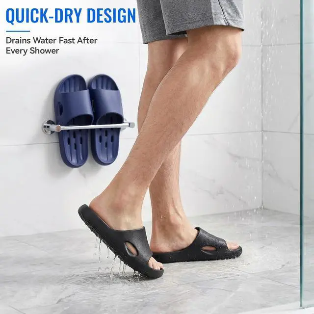 Alt view image 3 of 7 - Shower Shoes for Men & Women,Non Slip Quick-Dry Slides, Black EU44