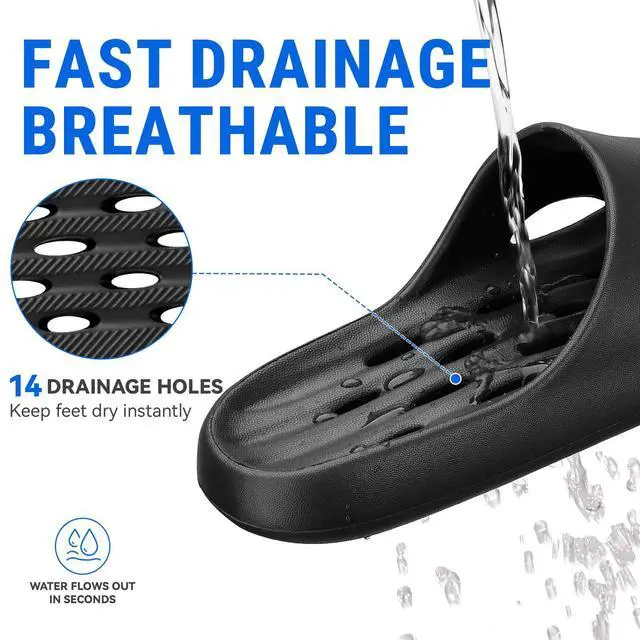 Alt view image 4 of 7 - Shower Shoes for Men & Women,Non Slip Quick-Dry Slides, Black EU44