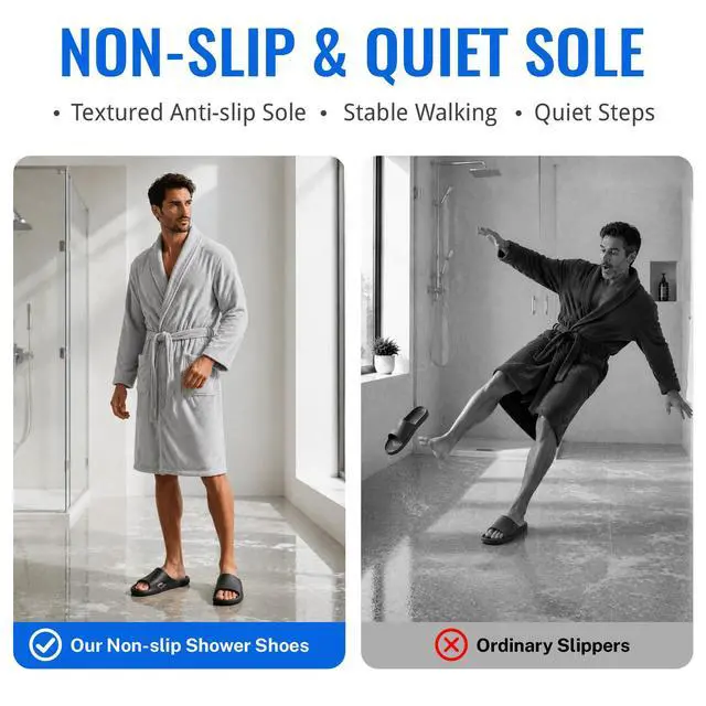 Alt view image 5 of 7 - Shower Shoes for Men & Women,Non Slip Quick-Dry Slides, Black EU44