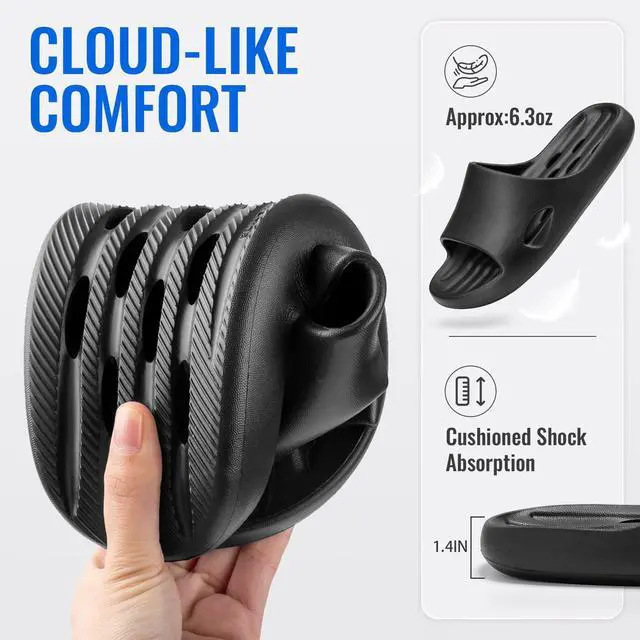 Alt view image 6 of 7 - Shower Shoes for Men & Women,Non Slip Quick-Dry Slides, Black EU44