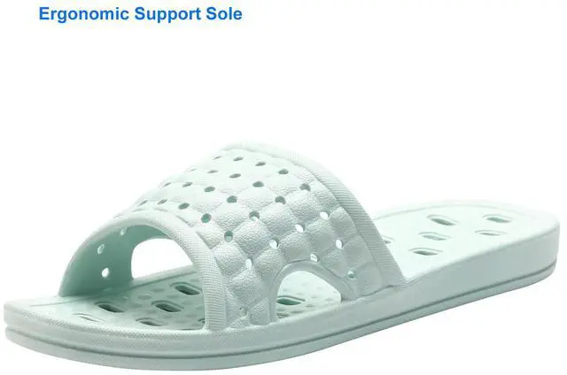 Alt view image 4 of 7 - Shower Shoes Quick Dry Non-Slip Bathroom Slippers for Men Women Dorm Home Slides Light Blue Size 7.5-8 Women/6.5-7 Men