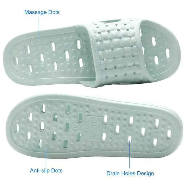Alt view image 6 of 7 - Shower Shoes Quick Dry Non-Slip Bathroom Slippers for Men Women Dorm Home Slides Light Blue Size 7.5-8 Women/6.5-7 Men