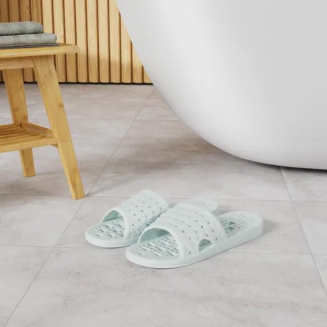 Alt view image 2 of 7 - Shower Shoes Quick Dry Non-Slip Bathroom Slippers for Men Women Dorm Home Slides Light Blue Size 7.5-8 Women/6.5-7 Men