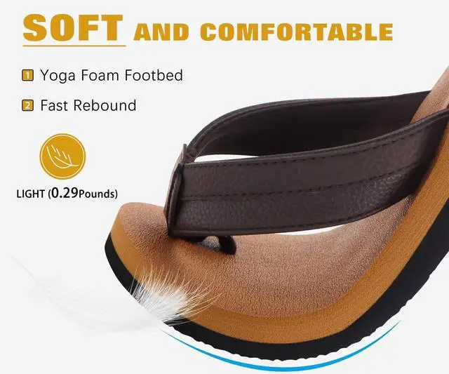 Alt view image 3 of 7 - Mens Leather Flip Flops with Comfortable Arch Support Summer Beach