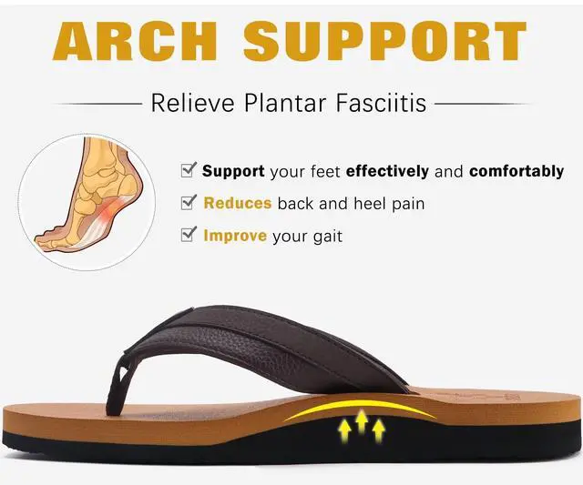 Alt view image 4 of 7 - Mens Leather Flip Flops with Comfortable Arch Support Summer Beach
