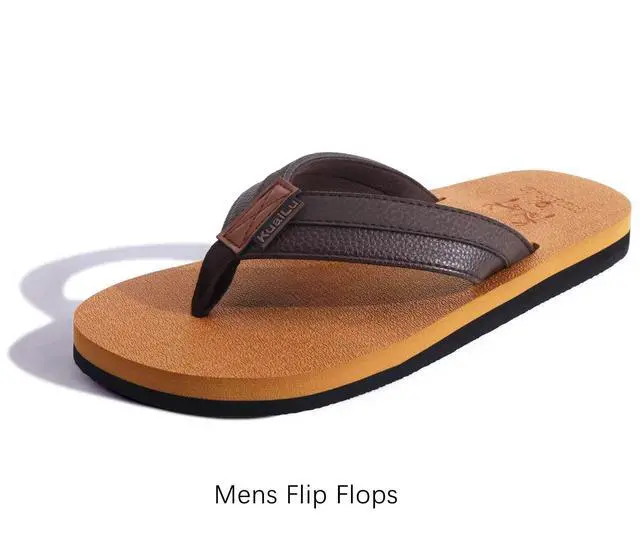 Alt view image 7 of 7 - Mens Leather Flip Flops with Comfortable Arch Support Summer Beach