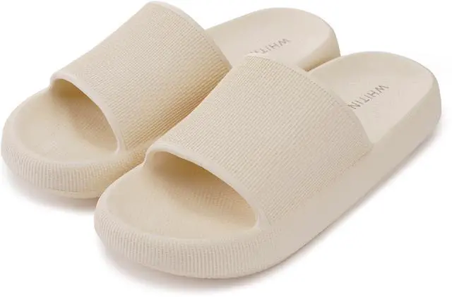 Alt view image 6 of 6 - Women's Slides Cushioned 7.5-8.5 Thick Slippers Home Wear Beige