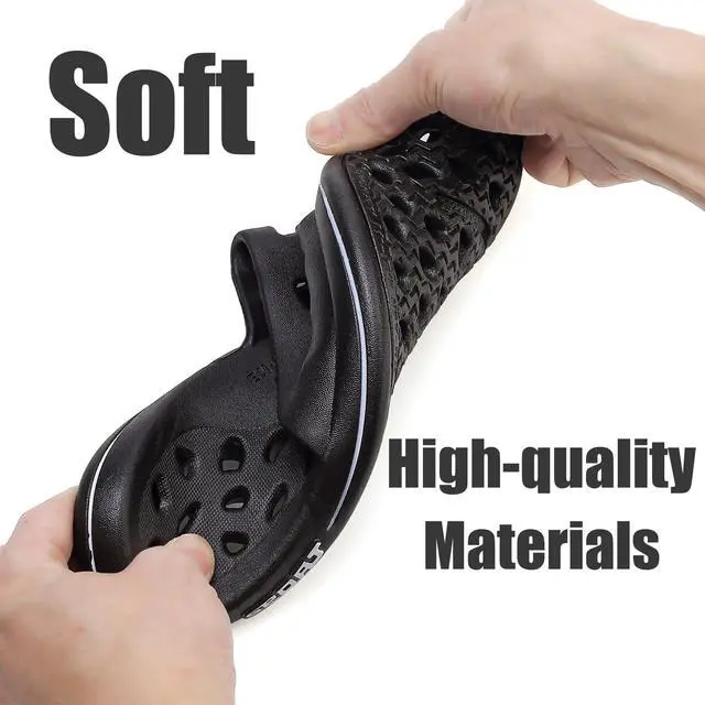 Alt view image 5 of 7 - Shower Shoes for Women Men, Quick Drying Shower Sandals with Drain Holes Non-Slip Pool Slides Comfortable Lightweight House Slippers-Black