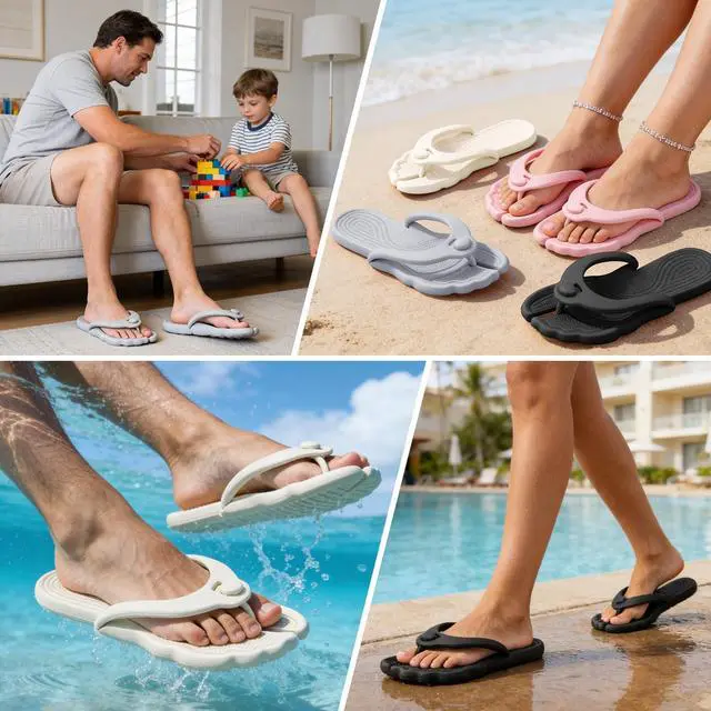Alt view image 2 of 7 - Flip Flops for Women Men Travel Slippers Shower Shoes Foldable Bathroom Camp Beach Sandals Lightweight Non-Slip Quick Dry