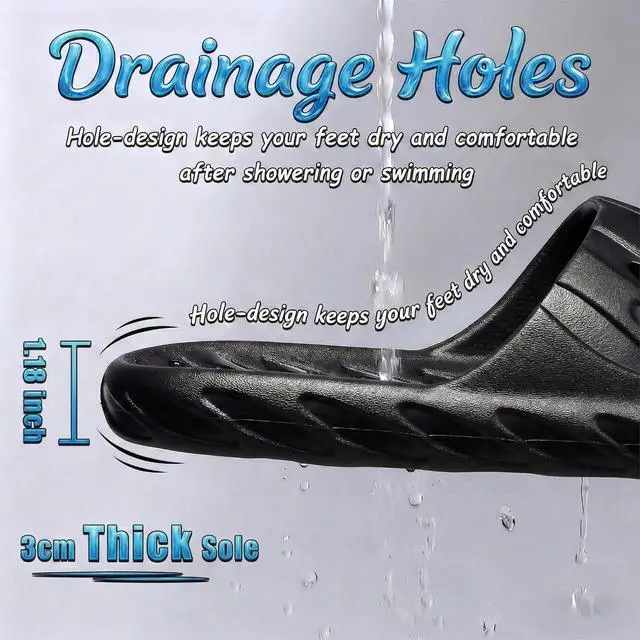Alt view image 2 of 7 - Mens Shower Shoes, Men's Slides Quick Dry Slipper for Indoor Home Bedroom Pool Spa College Dorm Guest Black