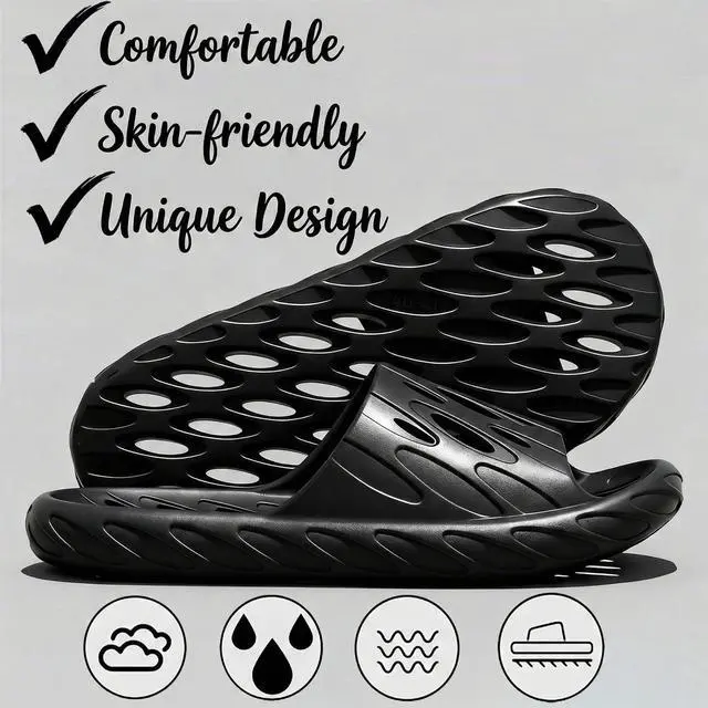 Alt view image 6 of 7 - Mens Shower Shoes, Men's Slides Quick Dry Slipper for Indoor Home Bedroom Pool Spa College Dorm Guest Black