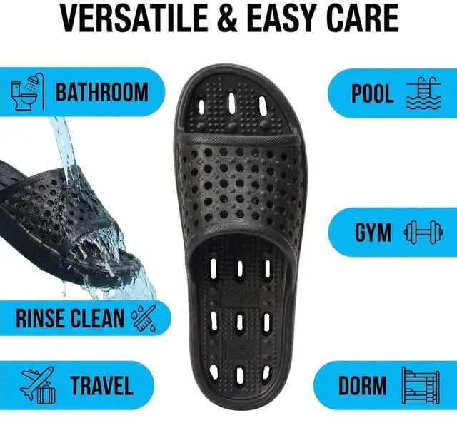 Alt view image 4 of 7 - Shower Shoes for Men and Women,Non-Slip Quick-Dry Bath Slippers with Drain Holes,Lightweight Pool, Gym, Bathroom & College Dorm Sandals