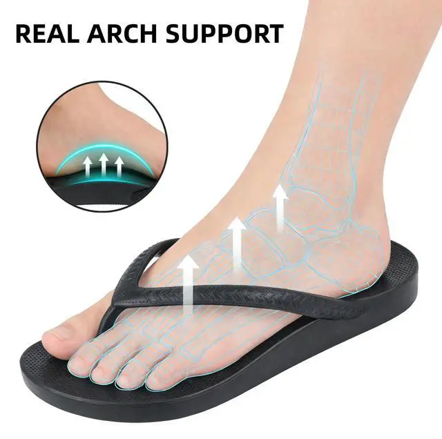 Alt view image 4 of 7 - Shower Shoes for Men & Women, Non-Slip Slippers Quickly Drying Sandals, Arch Support Flip Flops for Beach Pool Bath Gym College Dorm,Black