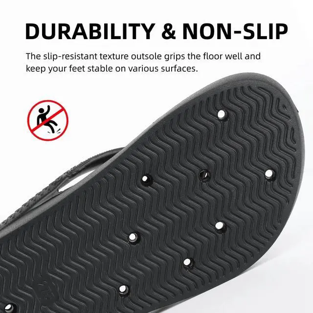 Alt view image 5 of 7 - Shower Shoes for Men & Women, Non-Slip Slippers Quickly Drying Sandals, Arch Support Flip Flops for Beach Pool Bath Gym College Dorm,Black