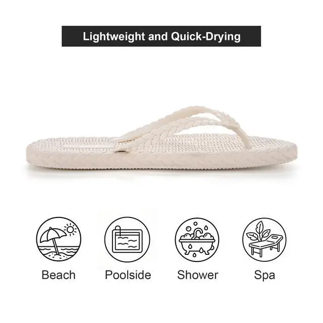Alt view image 3 of 6 - Womens Soft Beach Shower Bath Flip Flops Sandals Beige US8