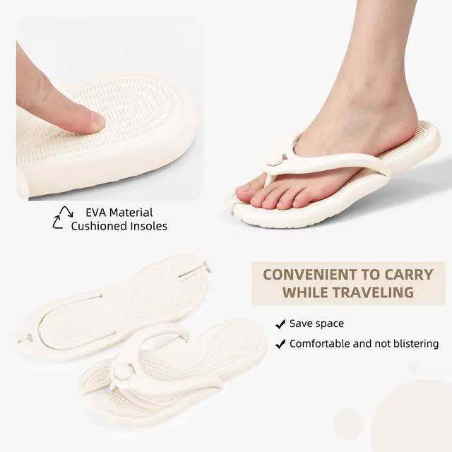 Alt view image 3 of 6 - Waterproof Foldable Flip Flops for Women Men Lightweight Non-Slip Shower & Travel Slippers, Beach Sandals for Pool and Camp