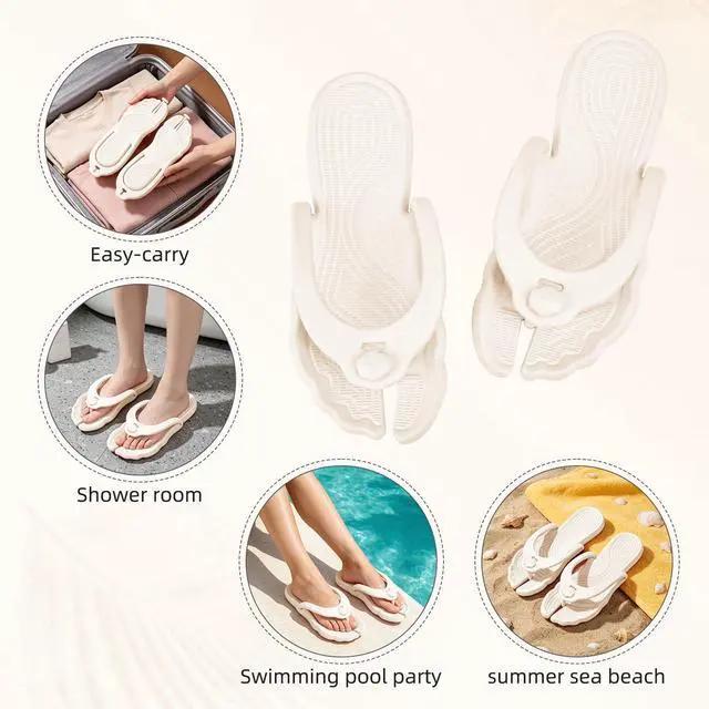 Alt view image 6 of 6 - Waterproof Foldable Flip Flops for Women Men Lightweight Non-Slip Shower & Travel Slippers, Beach Sandals for Pool and Camp