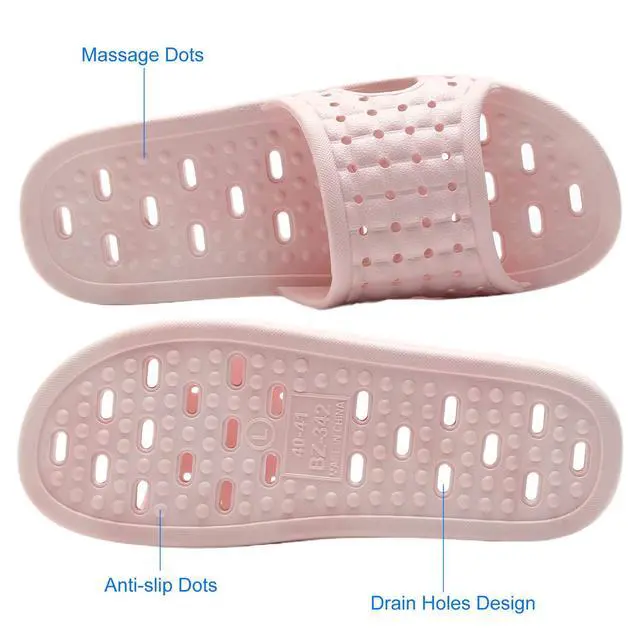 Alt view image 5 of 7 - Shower Shoes Quick Dry Non-Slip Bathroom Slippers for Men Women Dorm Home Slides Pink Size 6.5-7 Women/5.5-6 Men