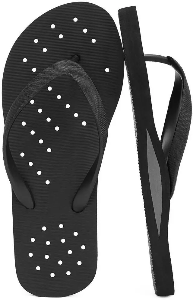 Main image of Womens Shower Shoes Pool Beach Flip Flops with Arch Support, Black 8