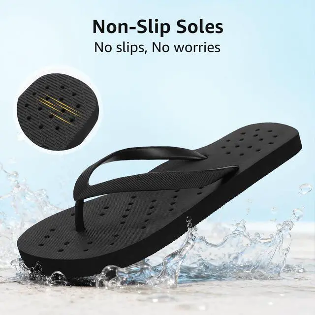 Alt view image 6 of 7 - Womens Shower Shoes Pool Beach Flip Flops with Arch Support, Black 8