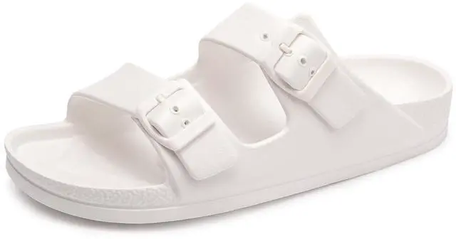 Main image of Women's Comfort Slides with Arch Support, Non-Slip Lightweight Foam Slip-on Flat Beach Sandals with Adjustable Buckle for Vacation & Everyday Wear(8 M US-Women, White)