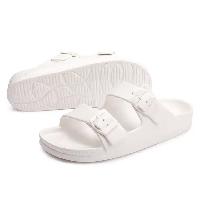 Alt view image 6 of 7 - Women's Comfort Slides with Arch Support, Non-Slip Lightweight Foam Slip-on Flat Beach Sandals with Adjustable Buckle for Vacation & Everyday Wear(8 M US-Women, White)