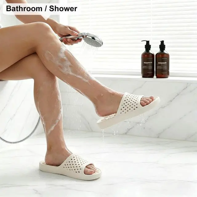 Alt view image 2 of 7 - Shower Shoes for Men Women, Non Slip Quick Dry Shower Sandals with Drain Holes, Lightweight EVA Shower Slippers for Gym, College Dorm, Pool, Locker Room White EU40-41