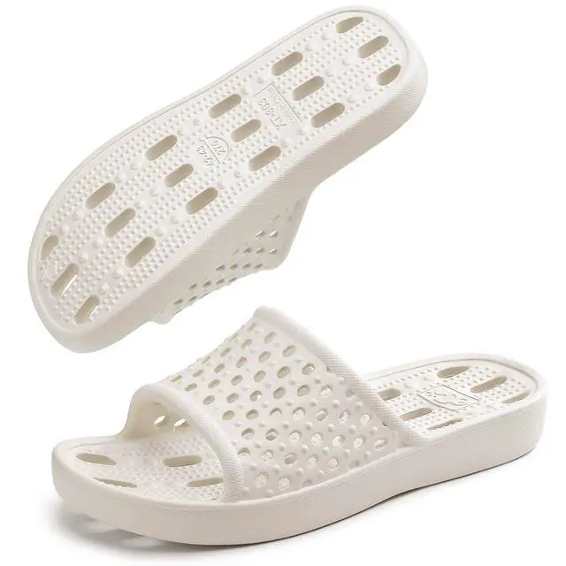 Alt view image 7 of 7 - Shower Shoes for Men Women, Non Slip Quick Dry Shower Sandals with Drain Holes, Lightweight EVA Shower Slippers for Gym, College Dorm, Pool, Locker Room White EU40-41