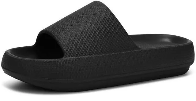 Main image of Slides for Women and Men Sandals Pillow Slippers Shower Shoes Cushioned Cloud Slides,Black,9 Women/7 Men