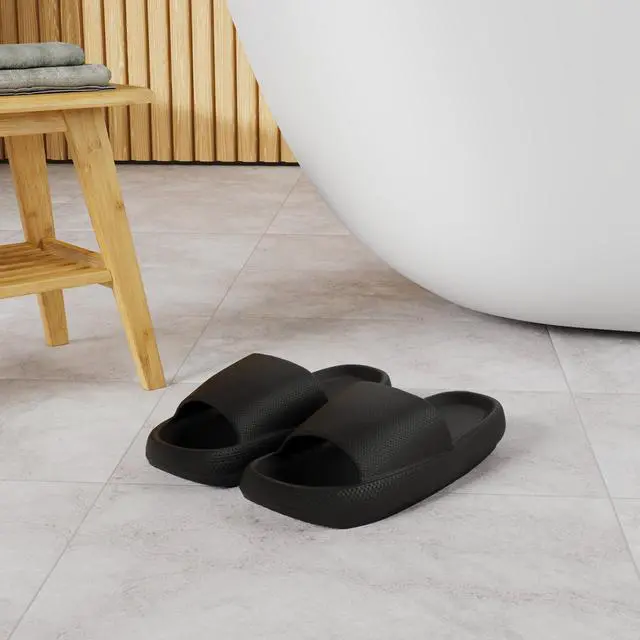 Alt view image 2 of 7 - Slides for Women and Men Sandals Pillow Slippers Shower Shoes Cushioned Cloud Slides,Black,9 Women/7 Men