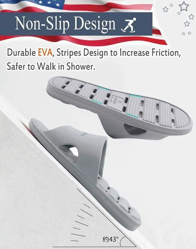 Alt view image 2 of 7 - Shower Slipper, Quick Drying Non-Slip Slippers, Bathroom House and Pool Sandals, in-Door Slipper for Gym, Soft Sole (XL 9-10 US Men / 10-11 US Women, Grey)