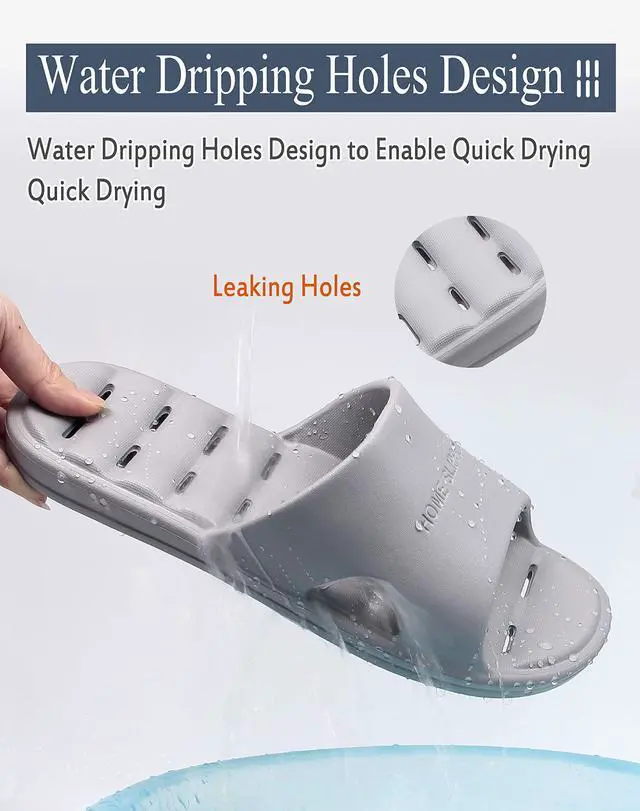 Alt view image 4 of 7 - Shower Slipper, Quick Drying Non-Slip Slippers, Bathroom House and Pool Sandals, in-Door Slipper for Gym, Soft Sole (XL 9-10 US Men / 10-11 US Women, Grey)