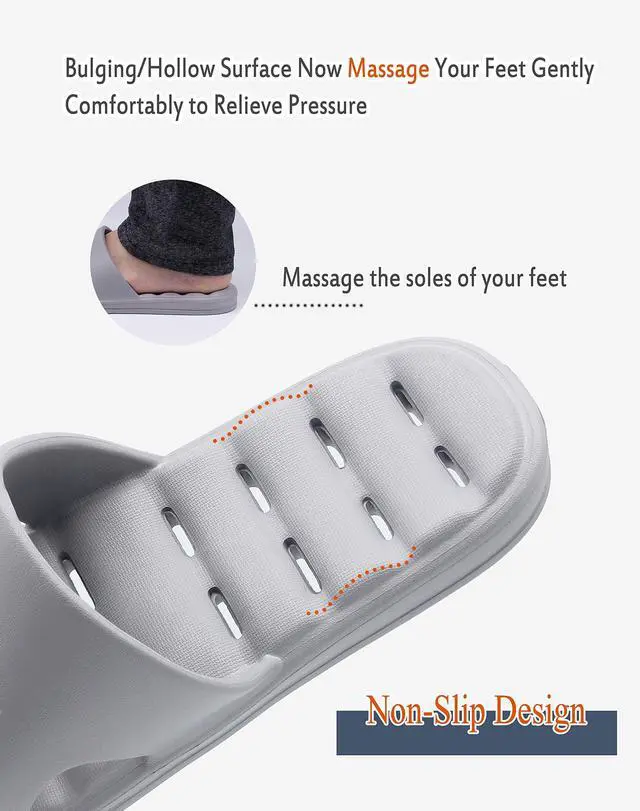 Alt view image 5 of 7 - Shower Slipper, Quick Drying Non-Slip Slippers, Bathroom House and Pool Sandals, in-Door Slipper for Gym, Soft Sole (XL 9-10 US Men / 10-11 US Women, Grey)