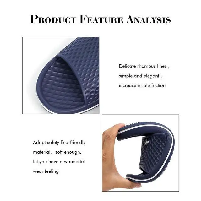 Alt view image 4 of 7 - Men's Shower Slides, Lightweight EVA Slippers, Navy/MB, 11