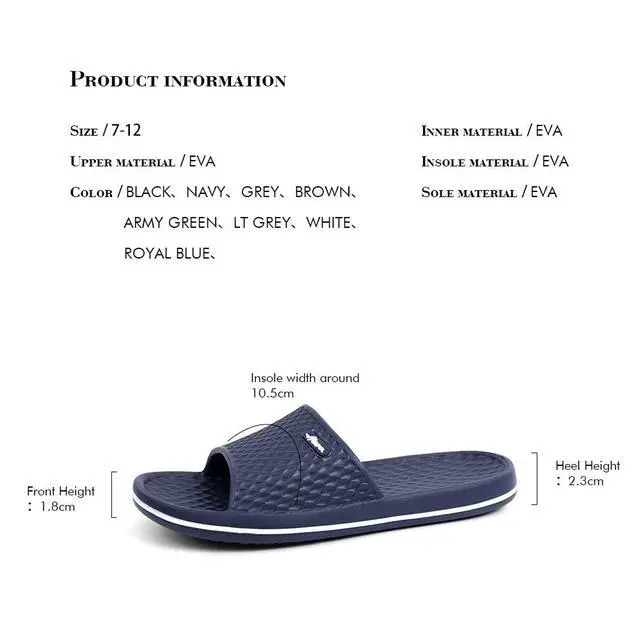 Alt view image 6 of 7 - Men's Shower Slides, Lightweight EVA Slippers, Navy/MB, 11