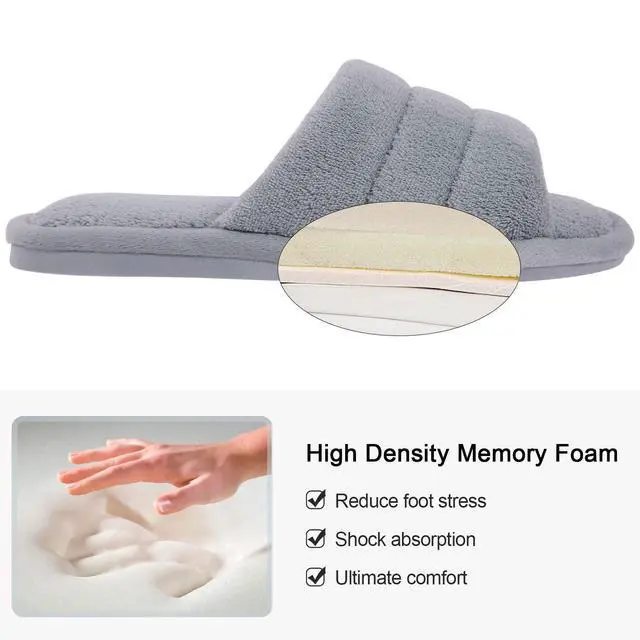 Alt view image 5 of 6 - Terry Cloth Open Toe Slippers for Women Memory Foam House Shoes