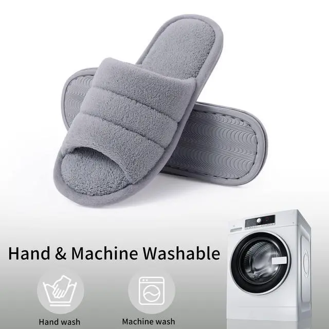 Alt view image 6 of 6 - Terry Cloth Open Toe Slippers for Women Memory Foam House Shoes