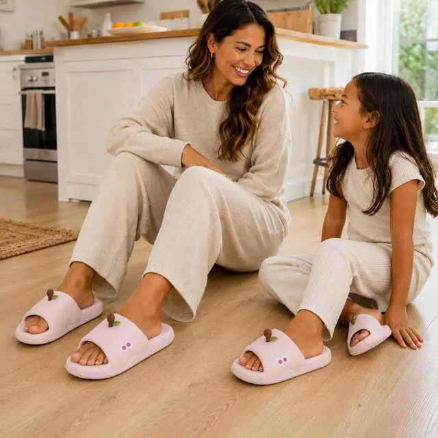 Alt view image 4 of 6 - Pink Fruit Cartoon Slippers, Soft EVA Slides, Size 6-6.5 W/5-5.5 M