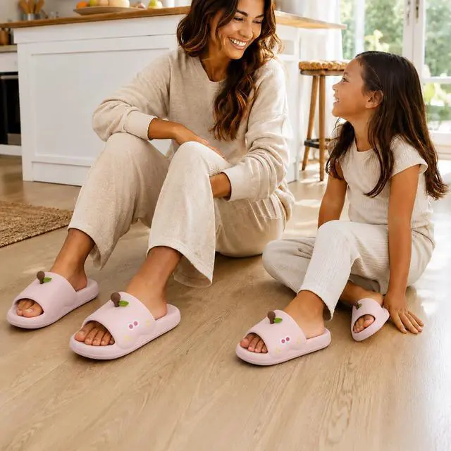 Alt view image 3 of 6 - Pink Fruit Cartoon Slippers, Soft EVA Slides, Size 6-6.5 W/5-5.5 M