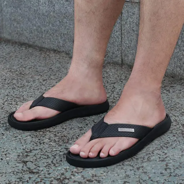 Alt view image 2 of 6 - Mens Flip Flops Non-Slip Bathroom Shower Shoes Waterproof Cushion foam Indoor and Outdoor Thong Sandals,Black US 12
