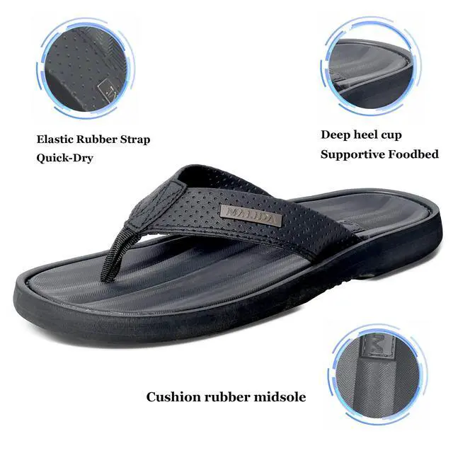 Alt view image 3 of 6 - Mens Flip Flops Non-Slip Bathroom Shower Shoes Waterproof Cushion foam Indoor and Outdoor Thong Sandals,Black US 12