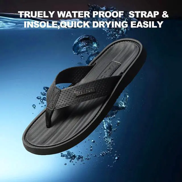 Alt view image 5 of 6 - Mens Flip Flops Non-Slip Bathroom Shower Shoes Waterproof Cushion foam Indoor and Outdoor Thong Sandals,Black US 12