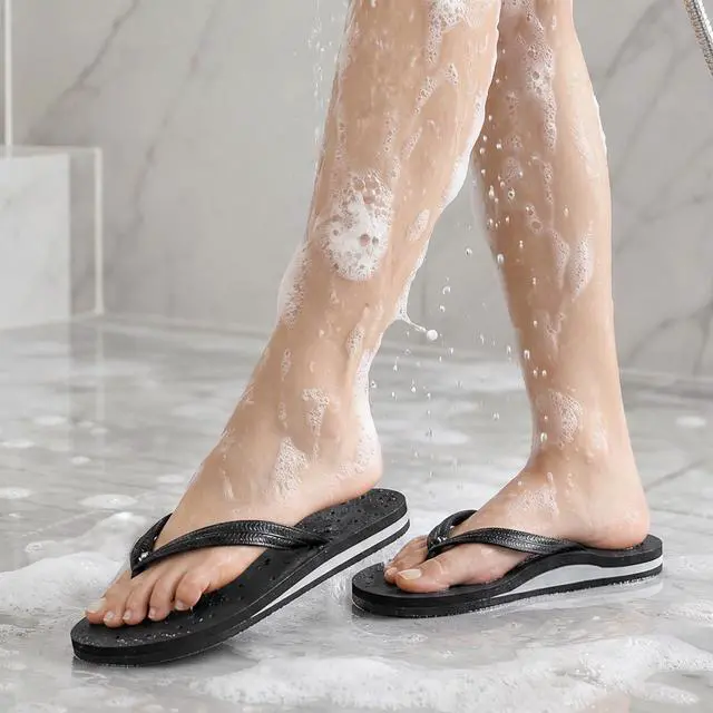 Alt view image 2 of 7 - Shower Shoes Women Quick Dry Flip Flops with Arch SupportPool Flip Flops for Women Drainage Holes Non Slip Shower Sandals Slippers for Beach Bath Gym College Dorm
