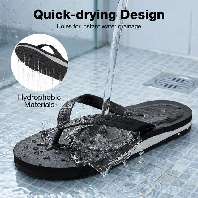 Alt view image 5 of 7 - Shower Shoes Women Quick Dry Flip Flops with Arch SupportPool Flip Flops for Women Drainage Holes Non Slip Shower Sandals Slippers for Beach Bath Gym College Dorm