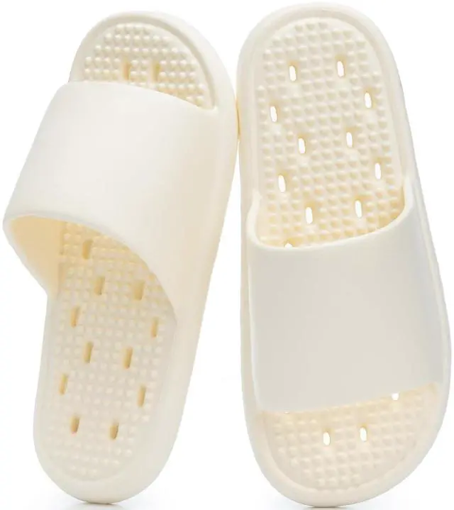 Main image of Shower Shoes Slippers Women Men with Drain Holes House Gym Shower Slides Quick Drying Bathroom Beach Sandals Lightweight Non-Slip Size 7 8 Beige